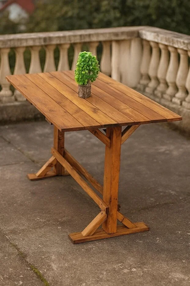 Ahşap Bahçe Masası Yemek Masası 110x63 Cm Ceviz Renk